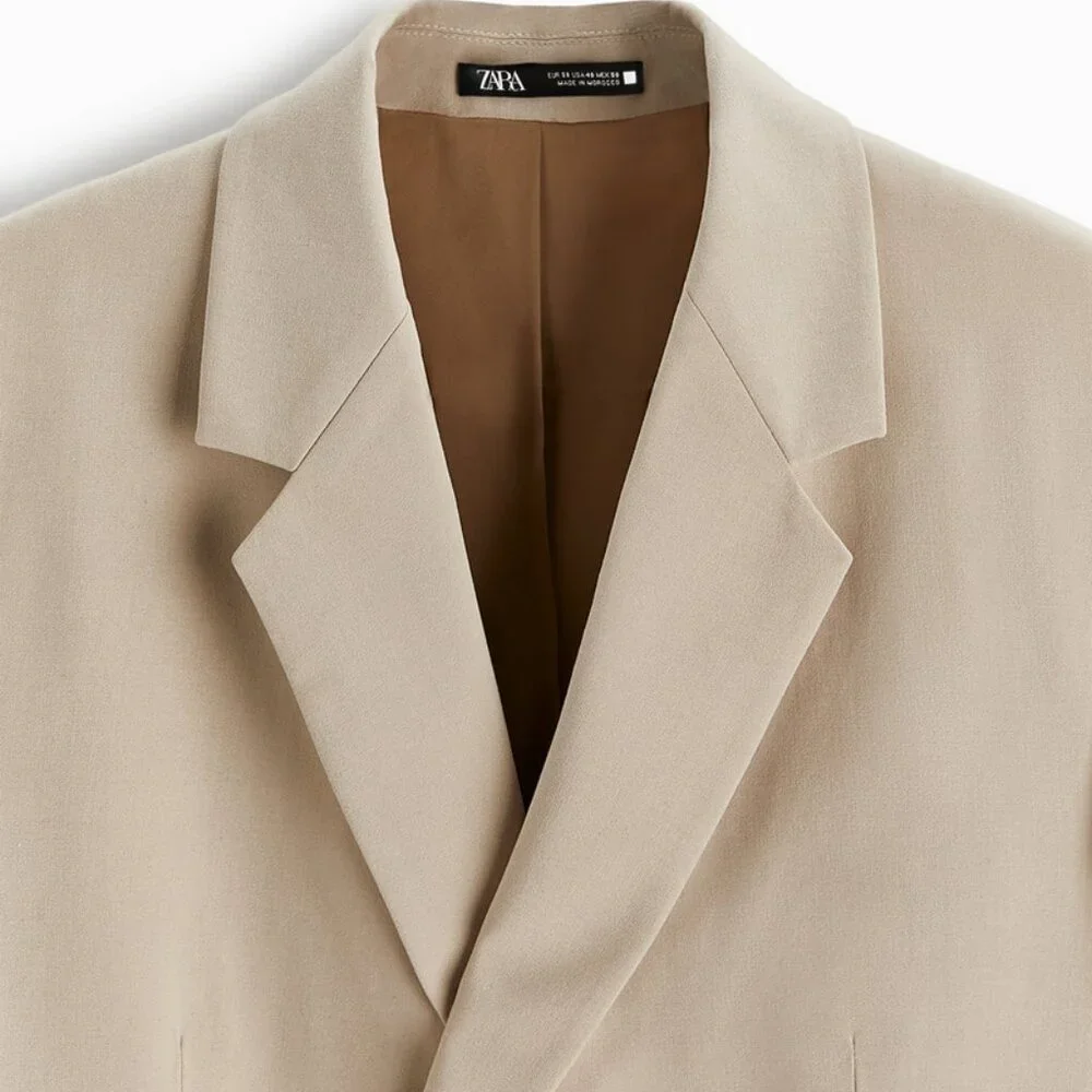 Zara Double Breasted Suit Blazer in Beige